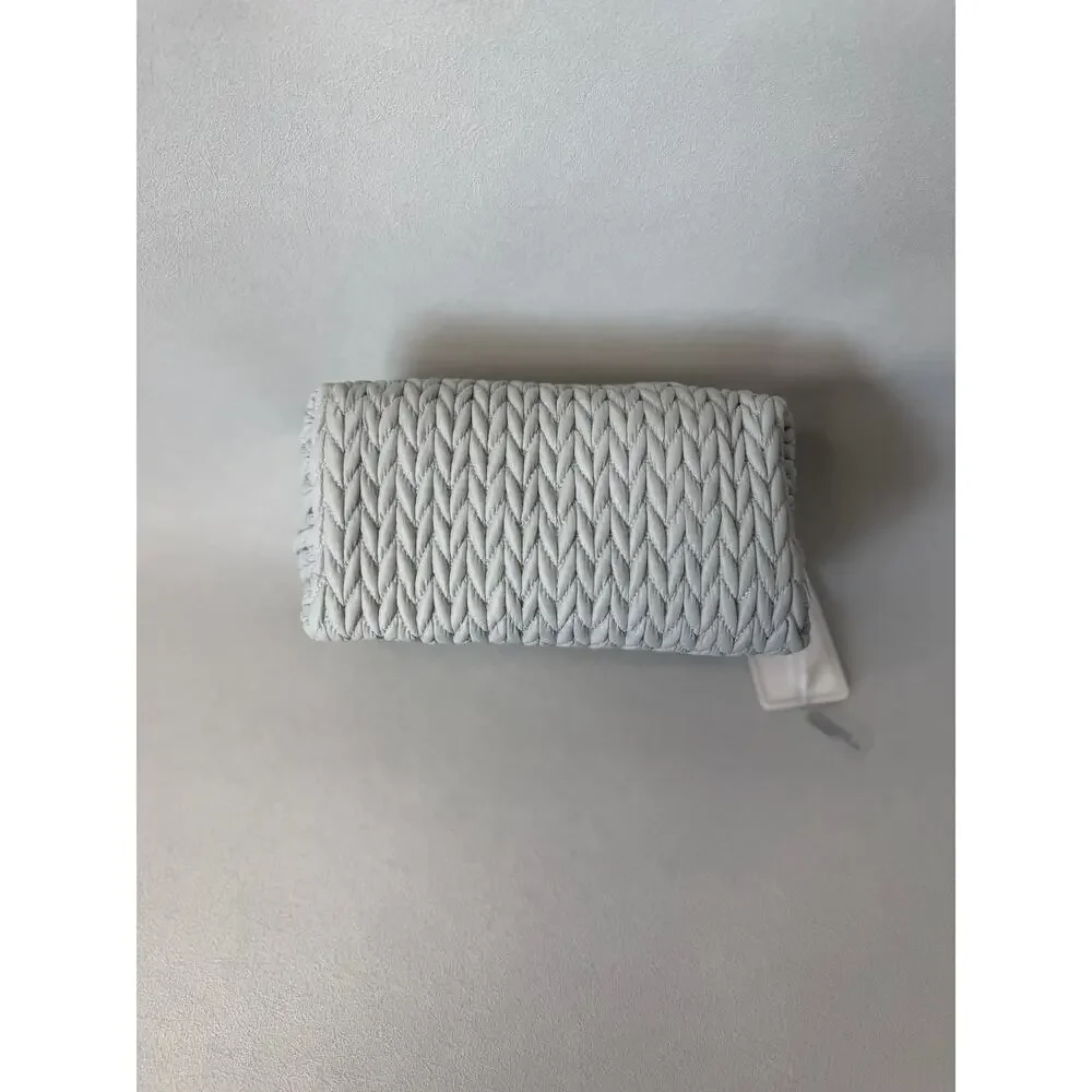 Blush & Crush Chevron-Quilted Puffer Cosmetic Bag in Light Blue/Gray NWT